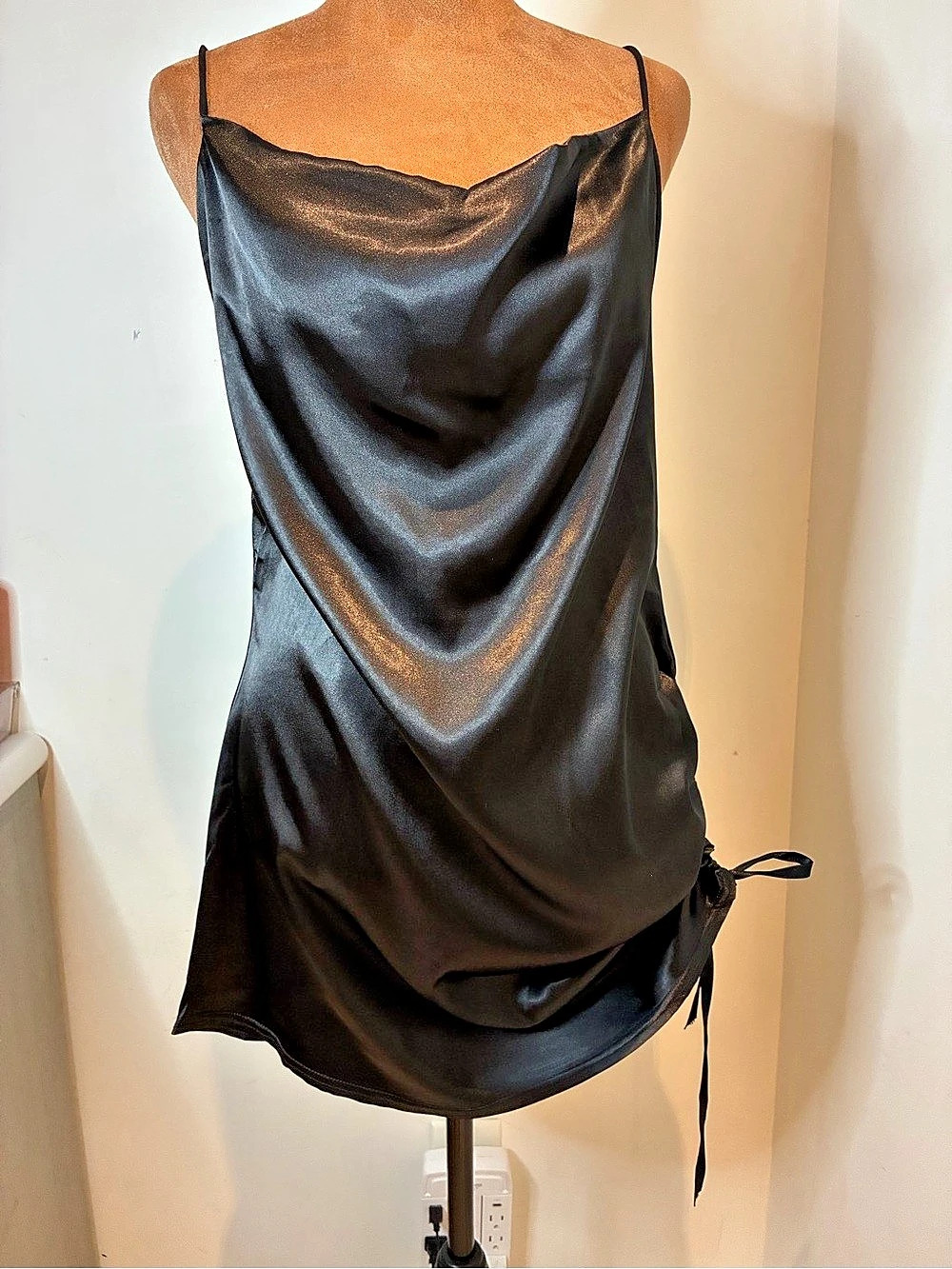 PrettyLittleThing Cowl Neck Ruched Mini Dress Black Size 8